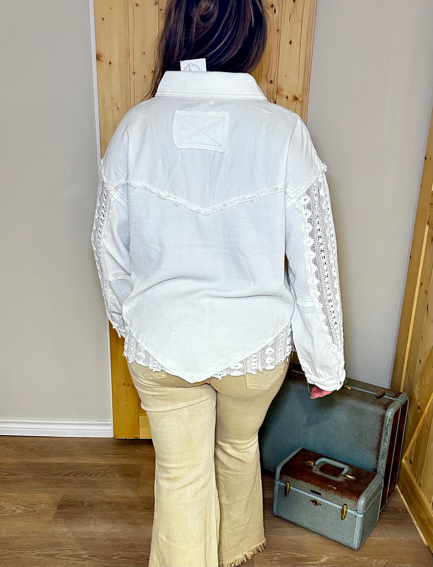 Lace Crochet Collard Button Down Shirt