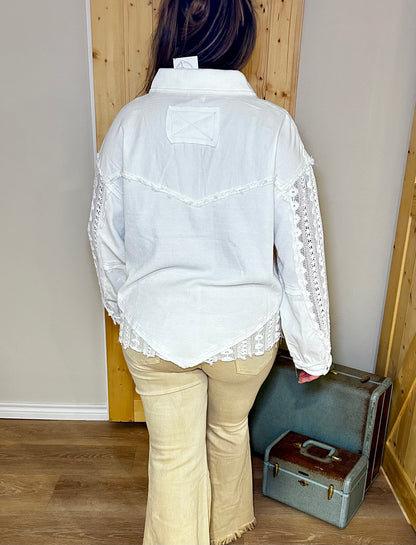 Lace Crochet Collard Button Down Shirt